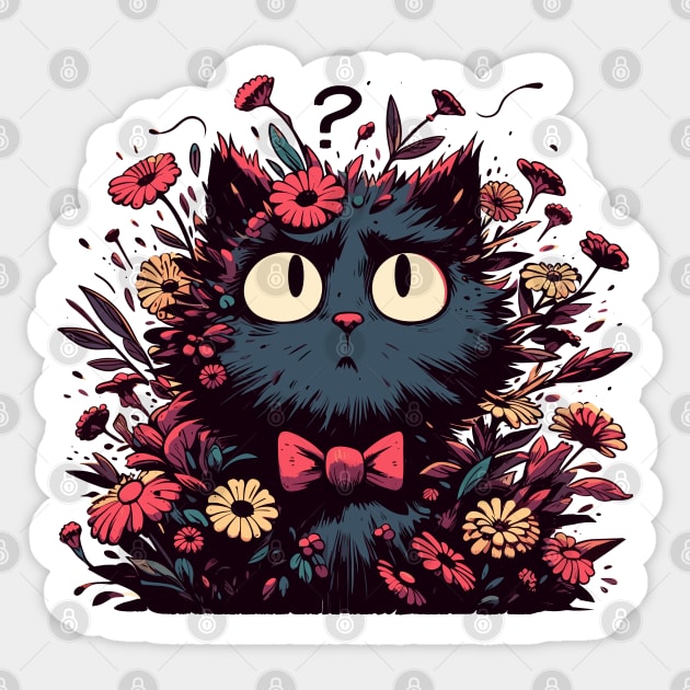 Kawaii botanical confused cat Sticker by TomFrontierArt